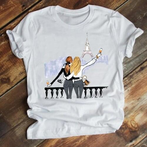 Women Clothing Cartoon Watercolor Sister 90s Friends Style Fashion Summer Clothes Print Top Graphic Tshirt Female Tee T-shirt