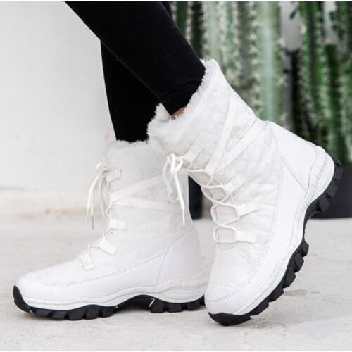 2020 Winter boots High Women Snow Boots plush Warm shoes Plus size 35 to big 42 easy wear girl white shoes female hot boots
