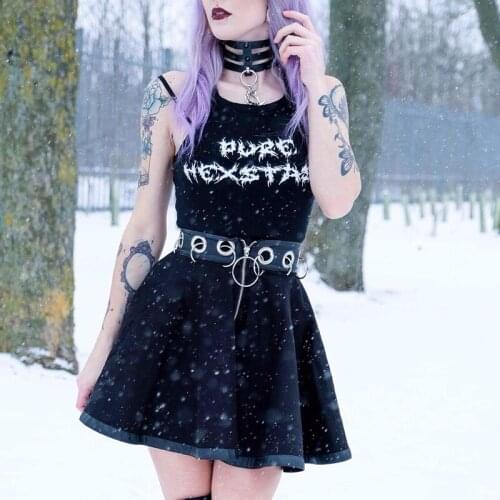 Punk Dark Black Grunge Gothic Dress Women High Waist Streetwear Dress Harajuku Lolita Skirt