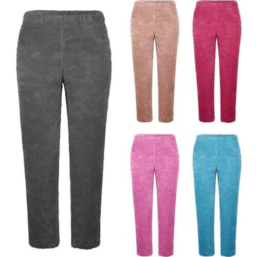 Plus Size Pajama Pants Winter Warm Fleece Pajama Long Pants Women Solid Color Loungewear Nightwear Pajama Pants For Lady Pants