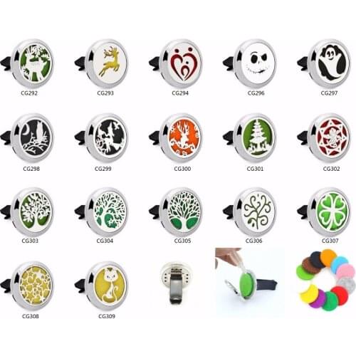 1PCS Heart Dog Flower Cross Music Note Stainless Steel 30mm Perfume Magnetic Locket Car Diffuser Vent Clip With 10p Oil Pads