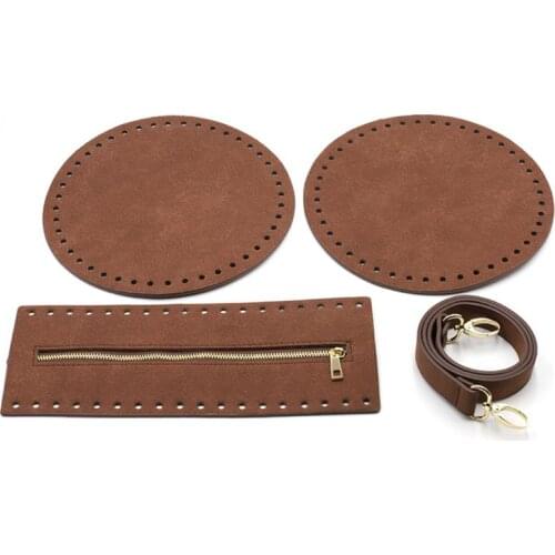 4Pce/Set Bag Bottom Shaper Base Round Faux Leather Purse Inserts Strap Zipper for DIY Sewing Crochet Shoulder Handbag