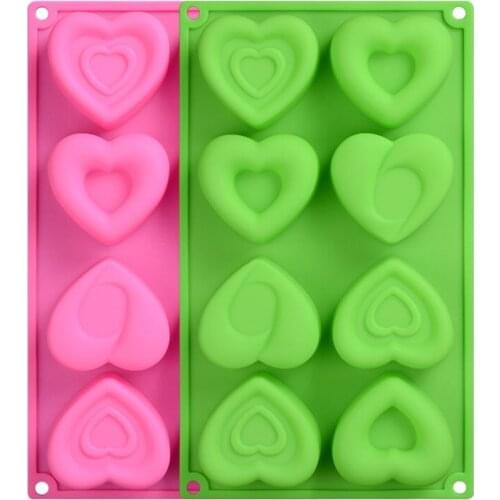 8 Cavity Love Heart Shapes Cake Silicone Molds Chocolate Mold Jelly Pudding Ice Dessert Mould DIY Cake Decorating Tools