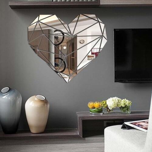 Heart Acrylic Mirror Wall Stickers 3D Creative Geometric Puzzle Heart Home Decoration Living Room Bedroom Art Wall Acrylic Decor