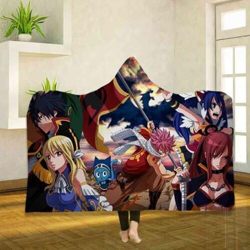 Anime Fairy Tail 3D Printing Throw Hooded Blanket Wearable Warm Fleece Bedding Office Quilts Soft Adults Travel 05