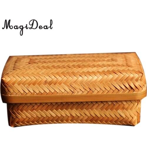 Bamboo Storage Basket Tray Food Hamper Bread Fruit Tea Box Organizer w/ Lid