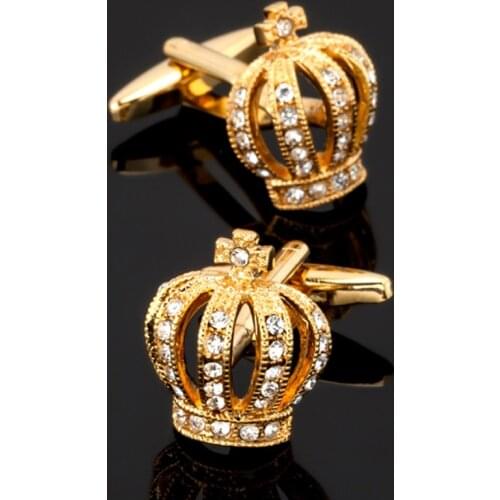 Free shipping, high quality mens shirt cuff links are all fashionable gold crystal crown Cufflinks for aristocratic costumes