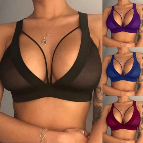 Womens Sexy Hollow Bra Girls Sports Bra Hollow Elastic Bandage Halter Neck Without Steel Ring Womens Push-up Plus Size Bra