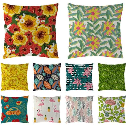 Green Leaves Pillow Case Artificial Tropical Plants Flowers Decoration Leaf Pink Flamingo Cushion Cover 45x45cm Home Decor 1573