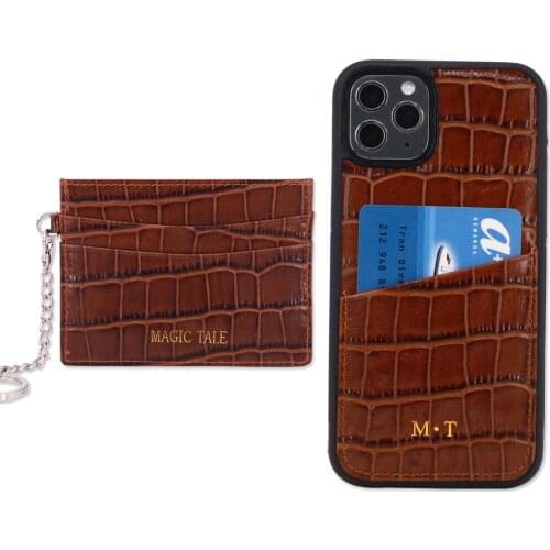 Magic Tale Monogram fo iphone X 11 case with card holder embossed crocodile pattern leather hot style gift package dropship