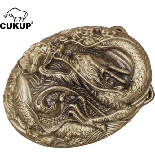 CUKUP DIY Dragon Fish 3D Pattern Solid Brass Belt Buckles Chinese Style 2018 New Designer Belt Accessories Paties BRK010