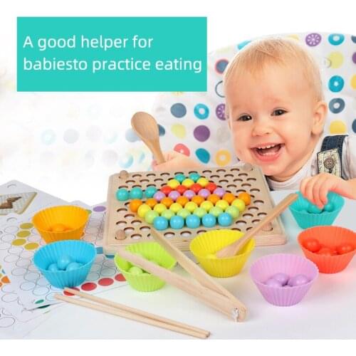 1set Wooden Beads Game Educational Early Learn Puzzle Wooden Clip Ball Montessori Toys Intelligence Development With Box Gifts