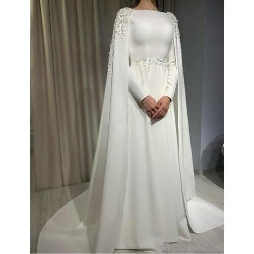 Elegant Long Sleeves Wedding Dresses with Wraps Applique Decoration Bride Formal Party Gowns A Line Satin Vestidos De Fiesta