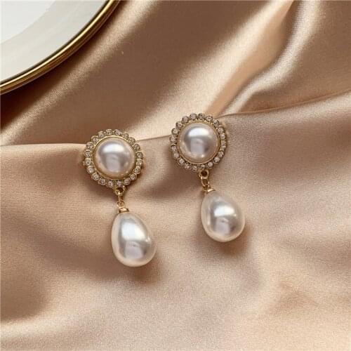 Elegant Literary Retro Baroque Imitation Pearl Earrings Non Pierced Korean Temperament Simple Rhinestones Ear Clip on Earrings