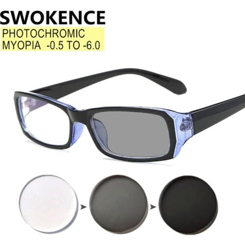SWOKENCE Photochromic Myopia Glasses Prescription -0.5 to -10 Men Women Contracted Design Chameleon Nearsighted Spectacles F172
