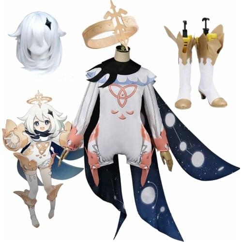 Genshin Impact Cosplay Paimon Outfit Party Dress Uniform Anime Wig Cosplay Costume Cute Kawaii Halloween Costumes For Women Girl