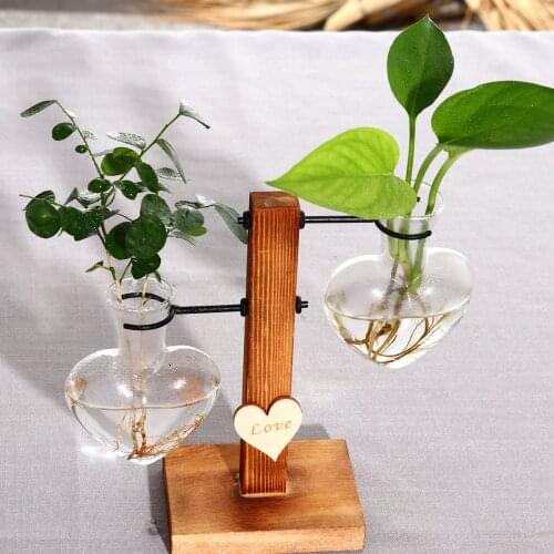 Hydroponics Terrarium Pants Vase Vintage Wood Shelf Flower Pot Tabletop Plants Glasses Plant Pot Stand for Flower Pots Décor