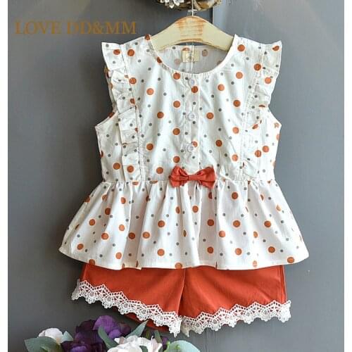 LOVE DD&MM Girls Sets 2021 New Childrens Clothing Ploka Dot Bow Short-Sleeved T-Shirts + Lace Shorts For Girl
