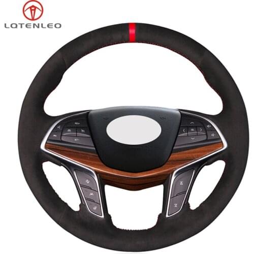 LQTENLEO Black Suede DIY Hand-stitched Car Steering Wheel Cover For Cadillac CT6 2015-2019 XT5 2015-2018 CT6 PLUG-IN 2017