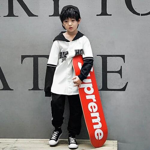 Boys street dance clothing baseball suit hip hop dance wear jersey hoodies and jogger pants kids hip hop clothing