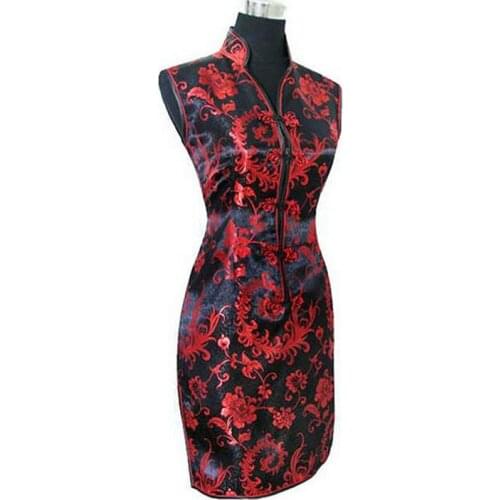 Asian Lady Mini Slim Cheongsam Elegant Vintage Print Retro Qipao Chinese Style Business Formal Dress Sexy Vetidos Size S-XXXL
