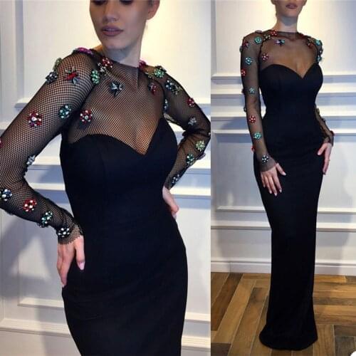 Fashion Evening Dresses Jewel Long Sleeves Appliques Satin Special Occasion Gowns Custom Made Floor Length Prom Dress