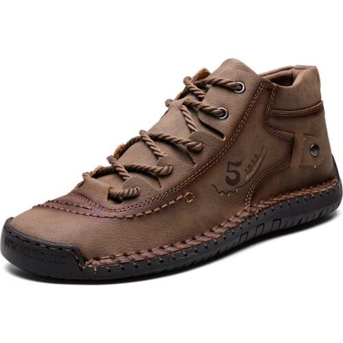 2019 Men Winter Boots Warm Leather Casual shoes Soft sole Comfortable Man Flat Boots for outdoor driving Big Size 38-48