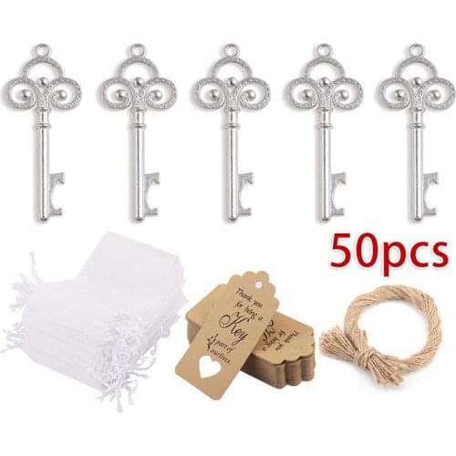 50Set Key Bottle Opener Wine Opener For Guests Wedding Party Favors Souvenir High Quality 2021