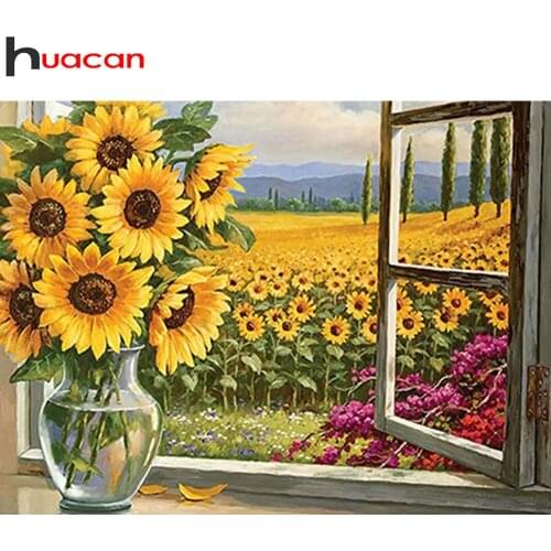 Huacan Diamond Painting Kit Sunflower Home Decor Square/round Diamond Embroidery Window Floral Mosaic Wall Sticker
