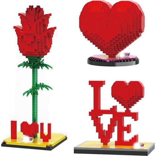 NEW Disney Cartoon anima Lover gift series3D model DIY block toy Classic Movie Model Toys For Gift Love Confession gift Red Rose