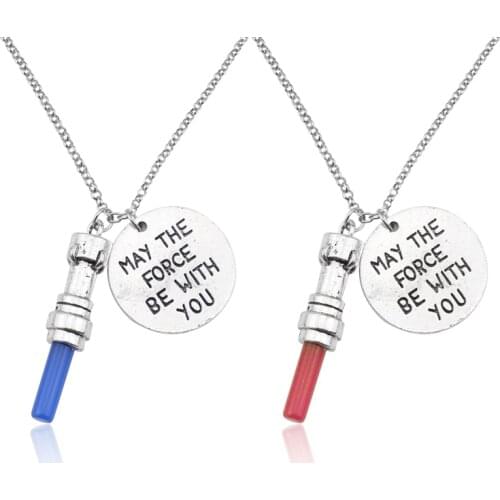 The Rise of Skywalker MAY THE FORCE Be WITH YOU Necklace Light Saber Pendant Dropshipping