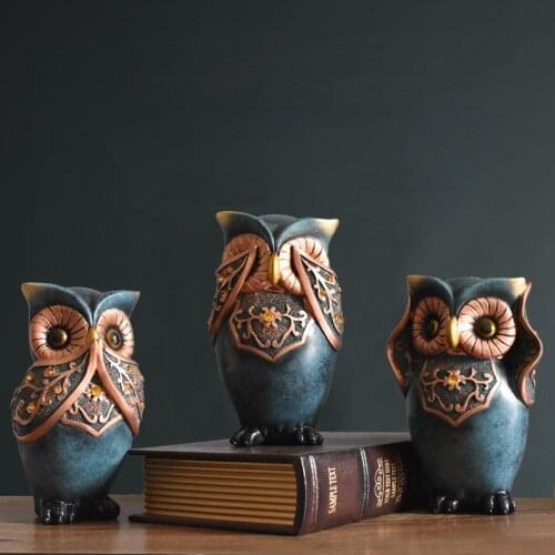 Retro Nostalgic Owl Arts Resin Crafts Creative Animal miniature figurines Fairy Garden accessories fengshui home decoration