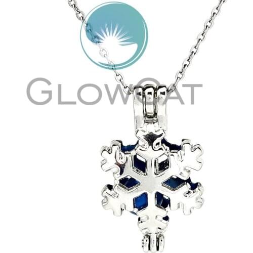 Christmas Snowflake Beads Cage Locket Pendant Perfume Diffuser Pearl Cage Necklace KK1179