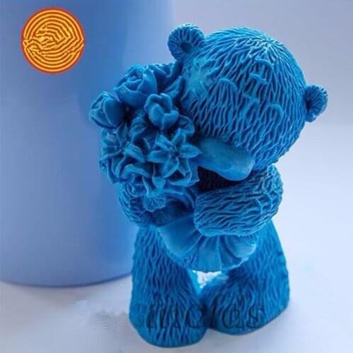 DIY 3D Craft Molds Teddy bear with Flowers shape animals silicone mold Christmas cake decoration tools soap mold bakeware crafts