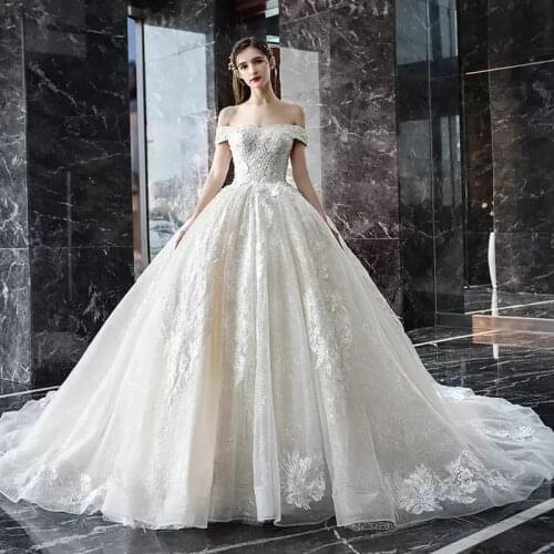 Wedding Dress Illusion V-Neck Short Off The Shoulder Beading Sequined Embroidery Tulle Lace Luxury White Women Bridal Gown GB466
