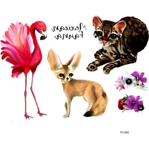 Flamingo Waterproof Temporary Tattoo Sticker Tatuagem Beauty Fox And Black Cat Tatoo Kids body Art Stickers Henna Tattoos