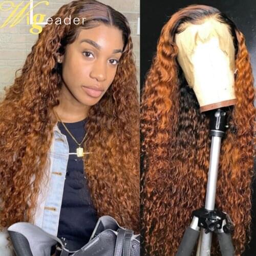 Wigleader Ombre Peruvian Remy Human Hair Lace Front Wigs Preplucked 1b/30 Ombre Curly 180% Density Lace Frontal Wigs Remy Hair