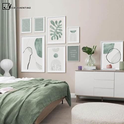 Green Abstract Artwork Aesthetic Poster Modern Art Painting Canvas Print Wall Decoration Picture Living Room Decor Accessories