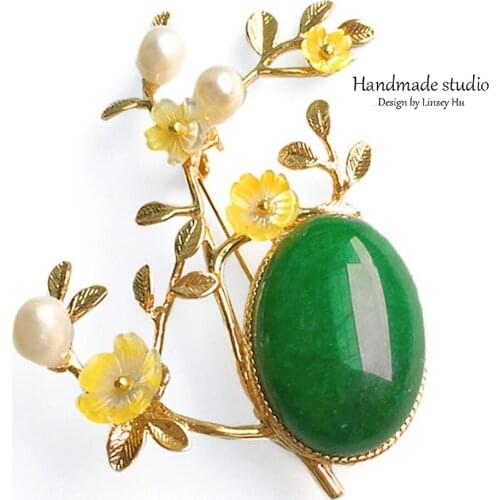 CCijiNG Green Crystal Brooches For Women Fashion Lady Sweater Suit Handmade Flowers Brooches Luxury Jewelry XZ3101