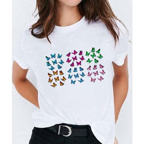 Womens T-shirt 2021 Butterfly Graphic tshirts Top Female Fashion White t shirt Short Sleeve Tee Shirt Femme Casual T-shirts