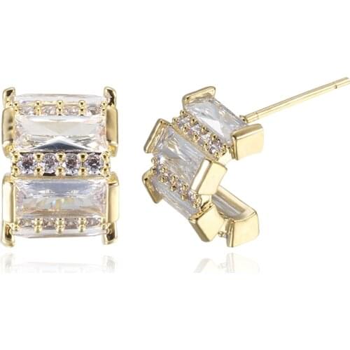 Womens Earrings C Shape Rectangular Zircon Gold Color Earrings Fashion Charm Engagement Earrings To Give Girlfriend A Birthday