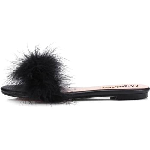 Maguidern Womens Slippers Fluffy Fur Sandals Flat Mules Shoes Summer Slippers