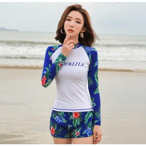 Swim Wear Women 2020 Sexy Swimsuit Womens Bath Suits Long Sleeve For Surfing Drying Floral Polyester Rashguard Female