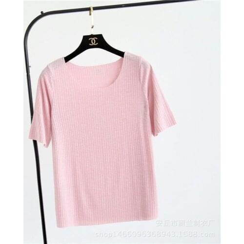 Knitted T-shirt + Wide Leg Pant Ladies Summer Women Set Cool Pajamas Set Elastic Thin Home Clothing Nightly Tank Top Pyjamas