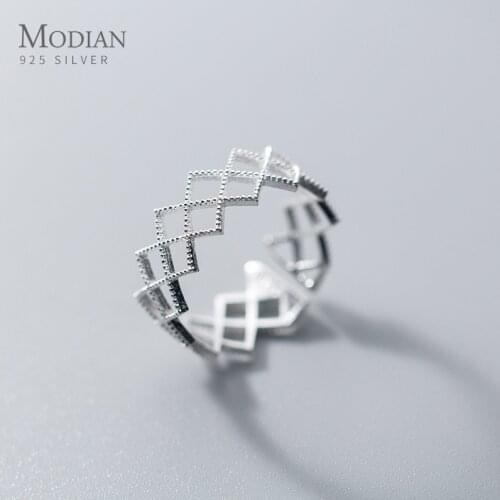 Modian Geometric Hollow Out Square Ring 100% 925 Sterling Silver Rings For Women Gift Free Size Wave Ring Fashion Fine Jewelry