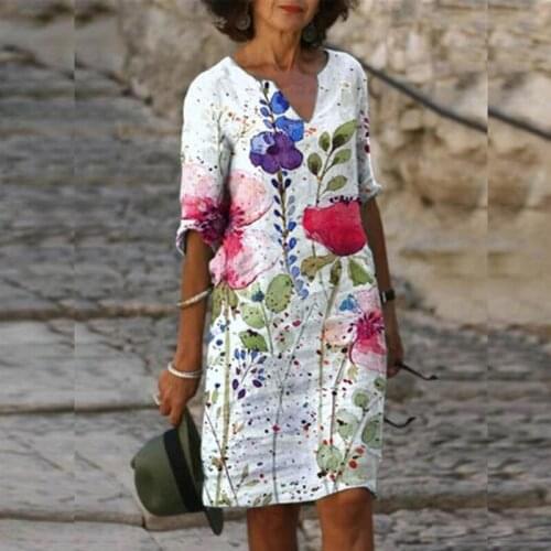 Boho Dress V Neck Half Sleeve Flroal Printed Vocation Style Women Dresses Casual Loose Oversized Temperament Dresses Clothing