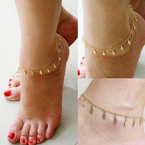 1PC Simple Gold Anklet Ankle Bracelet Leaf Foot Chain Adjustable Women Jewelry