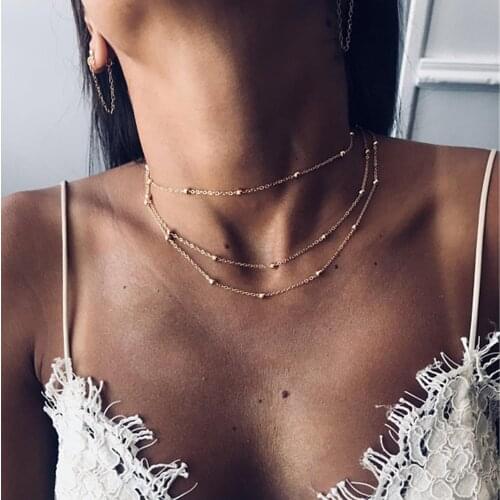 3 Pcs/ Set Vintage Beads Chain Multilayer Pendant Necklace Boho Necklaces Women Gold Collar collier Jewelry Wholesale 2020