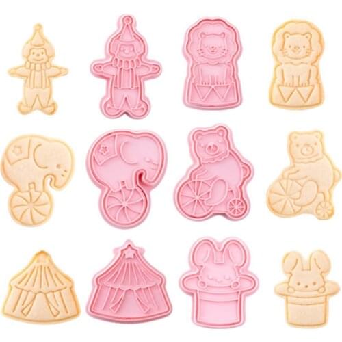 6 Pcs Circus Animal Cookie Cutters Fondant Cutters Plunger Cookie Stamps, Rabbit, Elephant, Bear, Lion, Tent, Clown