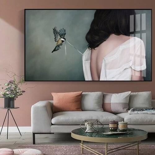 Bird and Sex Girl Wall Art Abstract Canvas Painting Modern Posters and Prints Decorative Pictures For Living Room Home Decor